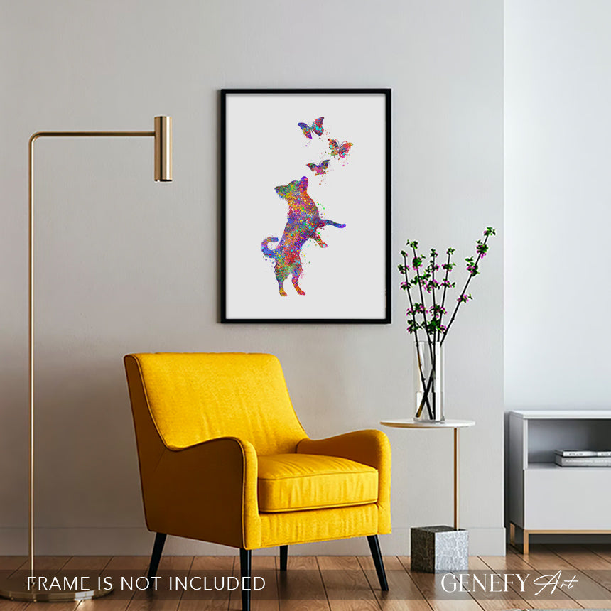 Chihuahua and Butterflies Watercolour Print