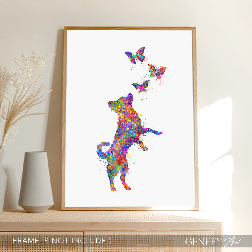 Chihuahua and Butterflies Watercolour Print