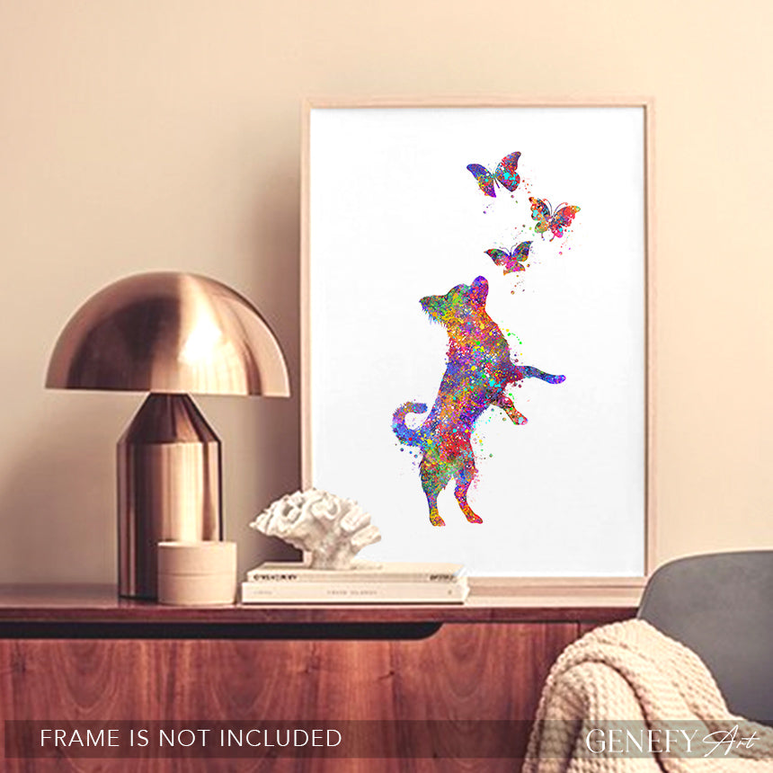 Chihuahua and Butterflies Watercolour Print