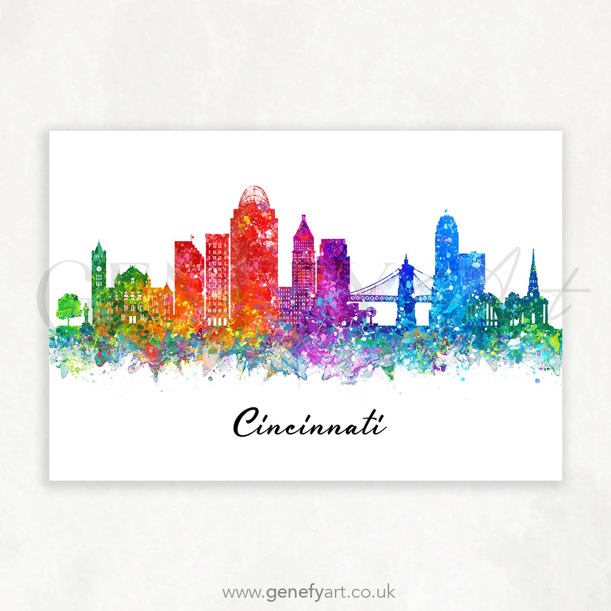 Cincinnati Skyline Watercolour Print