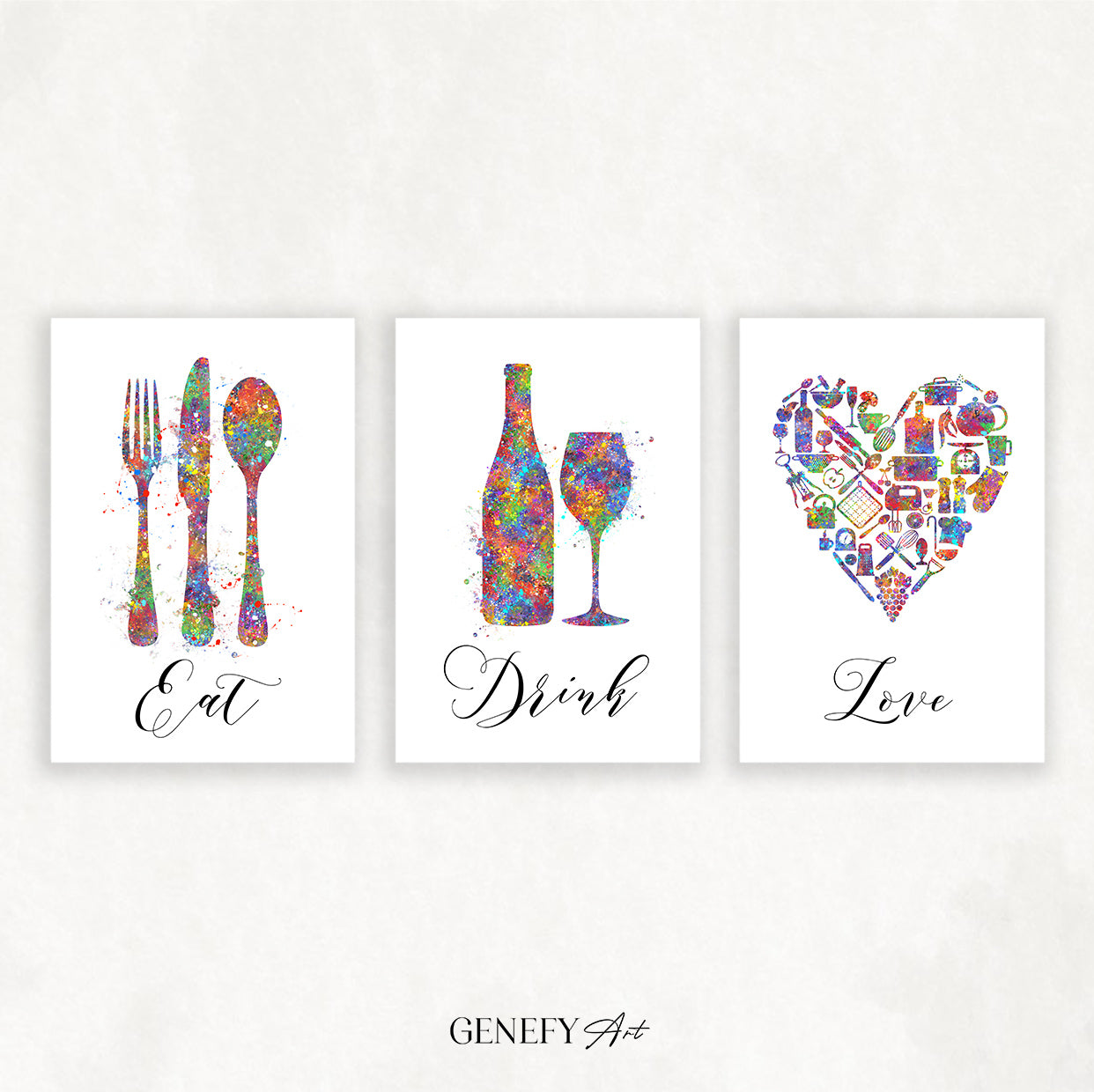 Colourful Kitchen Art - Set of 3 - Genefy Art