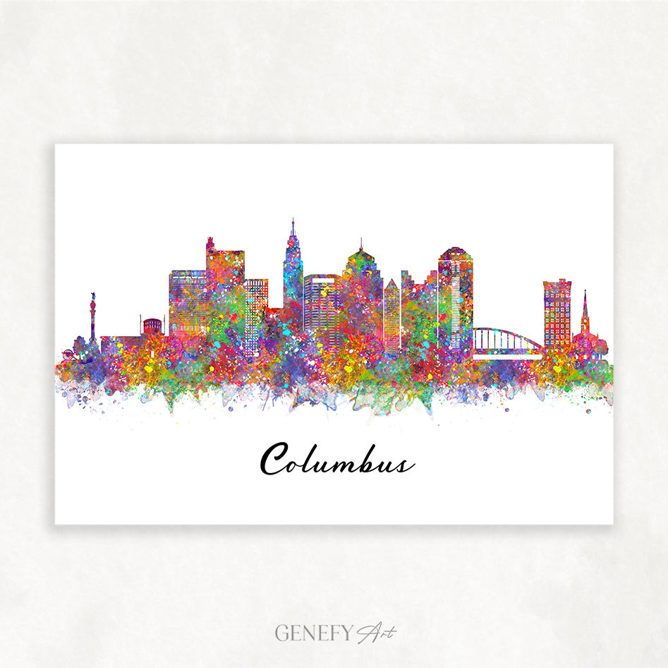 Columbus Ohio Skyline Watercolour Print - Genefy Art