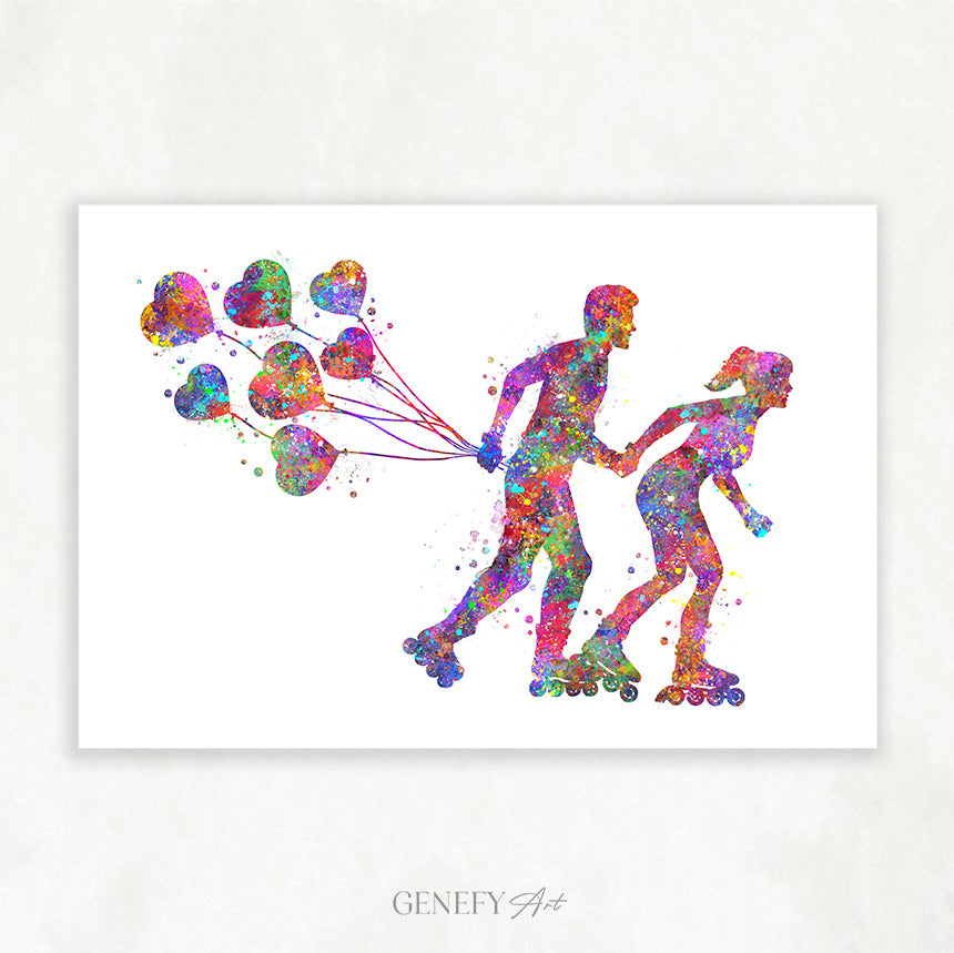 Couple Rollerblading Art