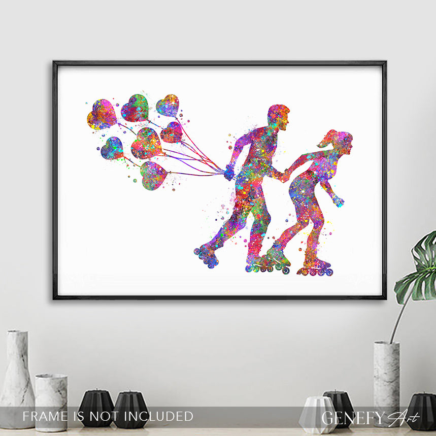 Couple Rollerblading Art