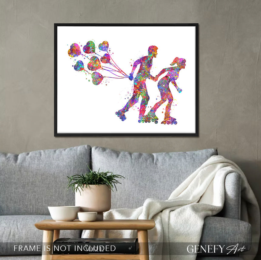Couple Rollerblading Art