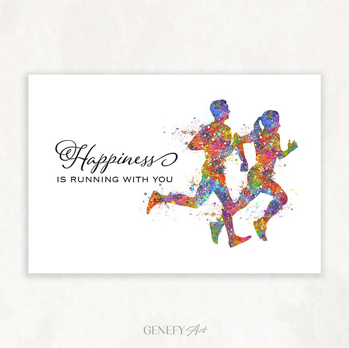 Running Couple Watercolour Print