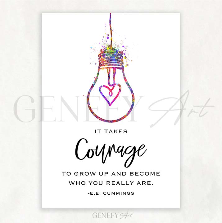 Courage Quote Watercolour Print