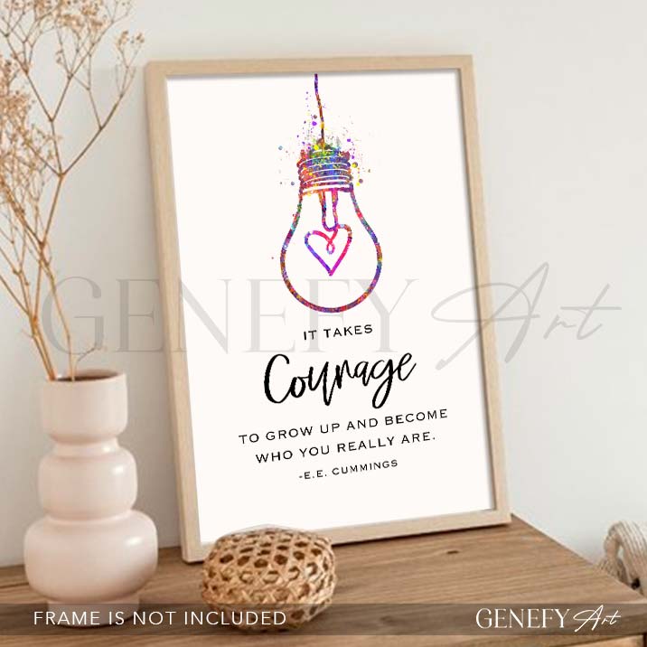 Courage Quote Watercolour Print