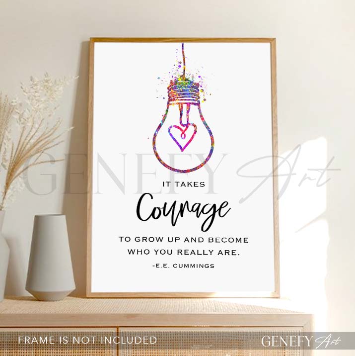 Courage Quote Watercolour Print