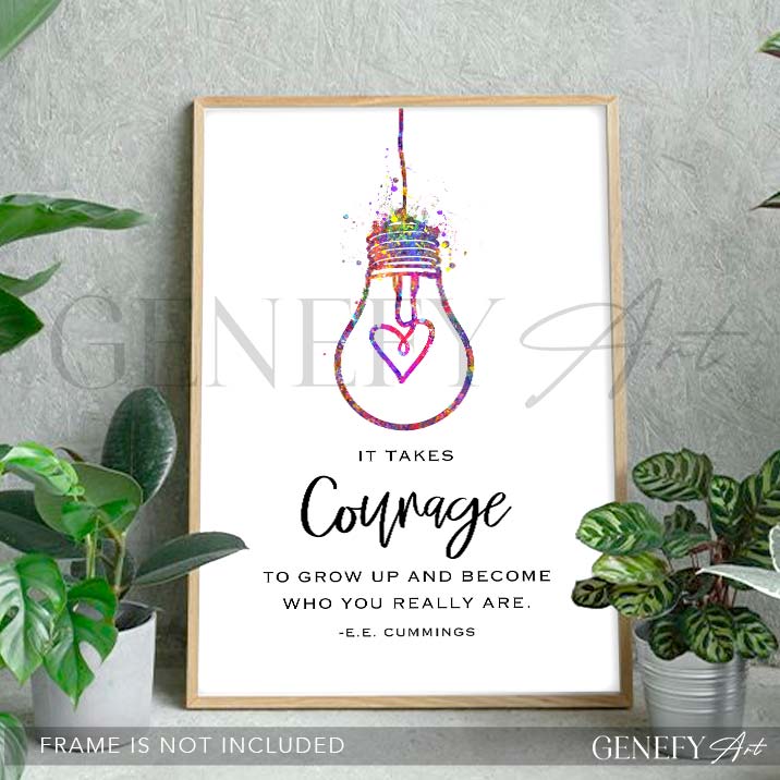 Courage Quote Watercolour Print