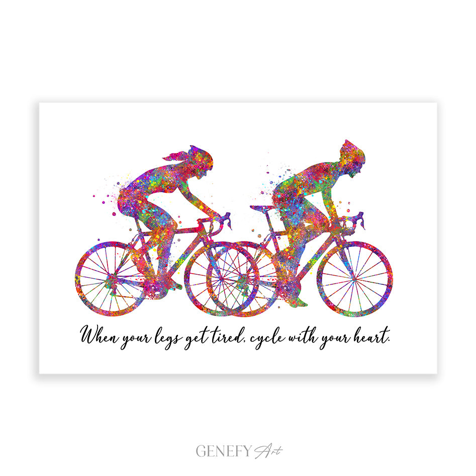 Motivational Quote for Cyclist Watercolour Art Print