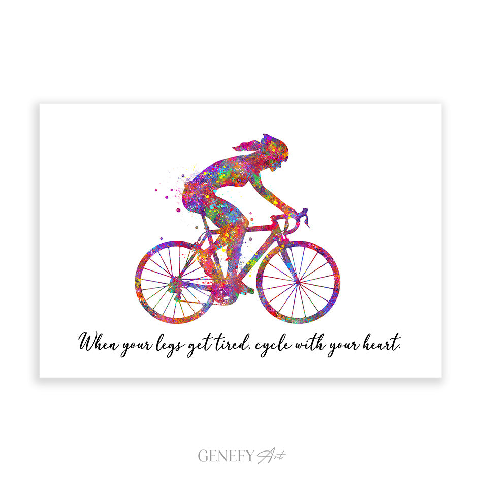 Motivational Quote for Cyclist Watercolour Art Print