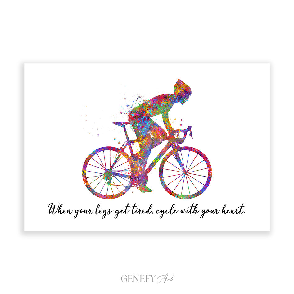 Motivational Quote for Cyclist Watercolour Art Print