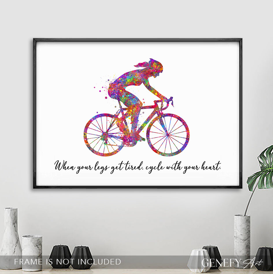 Motivational Quote for Cyclist Watercolour Art Print