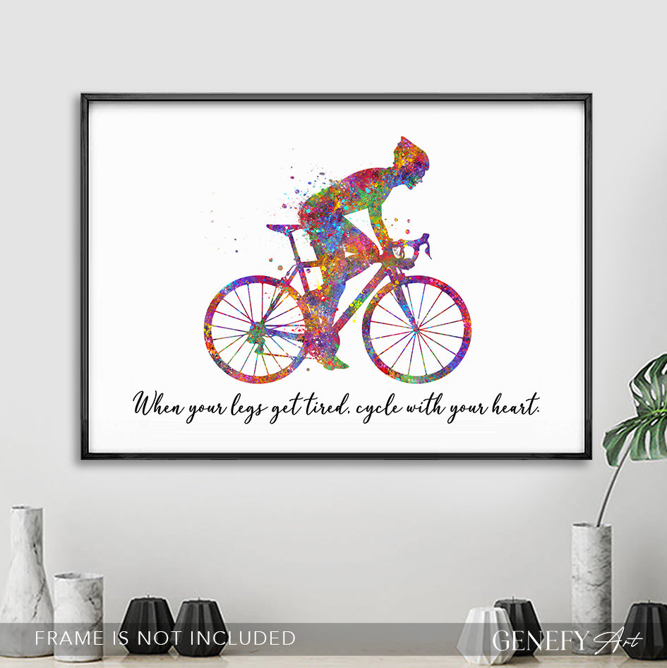 Motivational Quote for Cyclist Watercolour Art Print