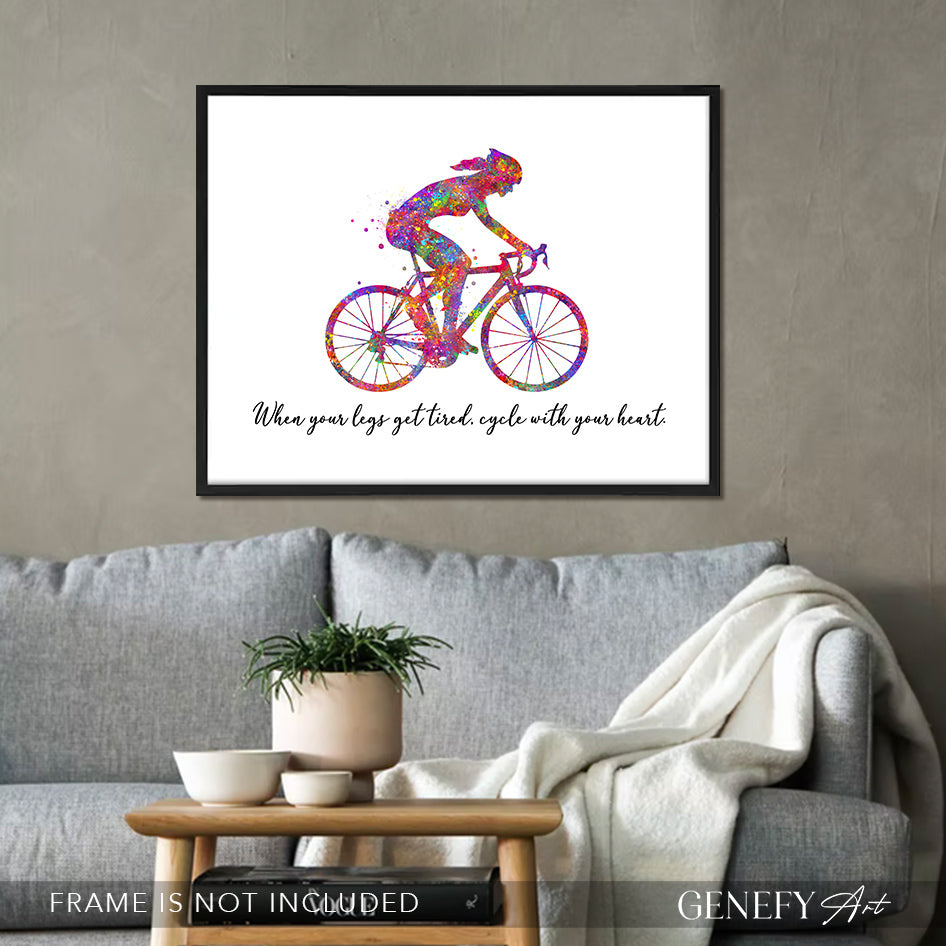 Motivational Quote for Cyclist Watercolour Art Print