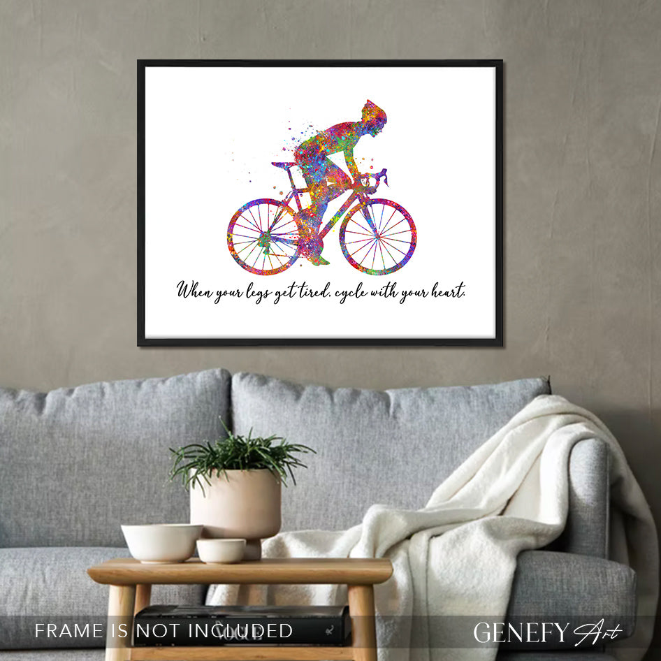Motivational Quote for Cyclist Watercolour Art Print