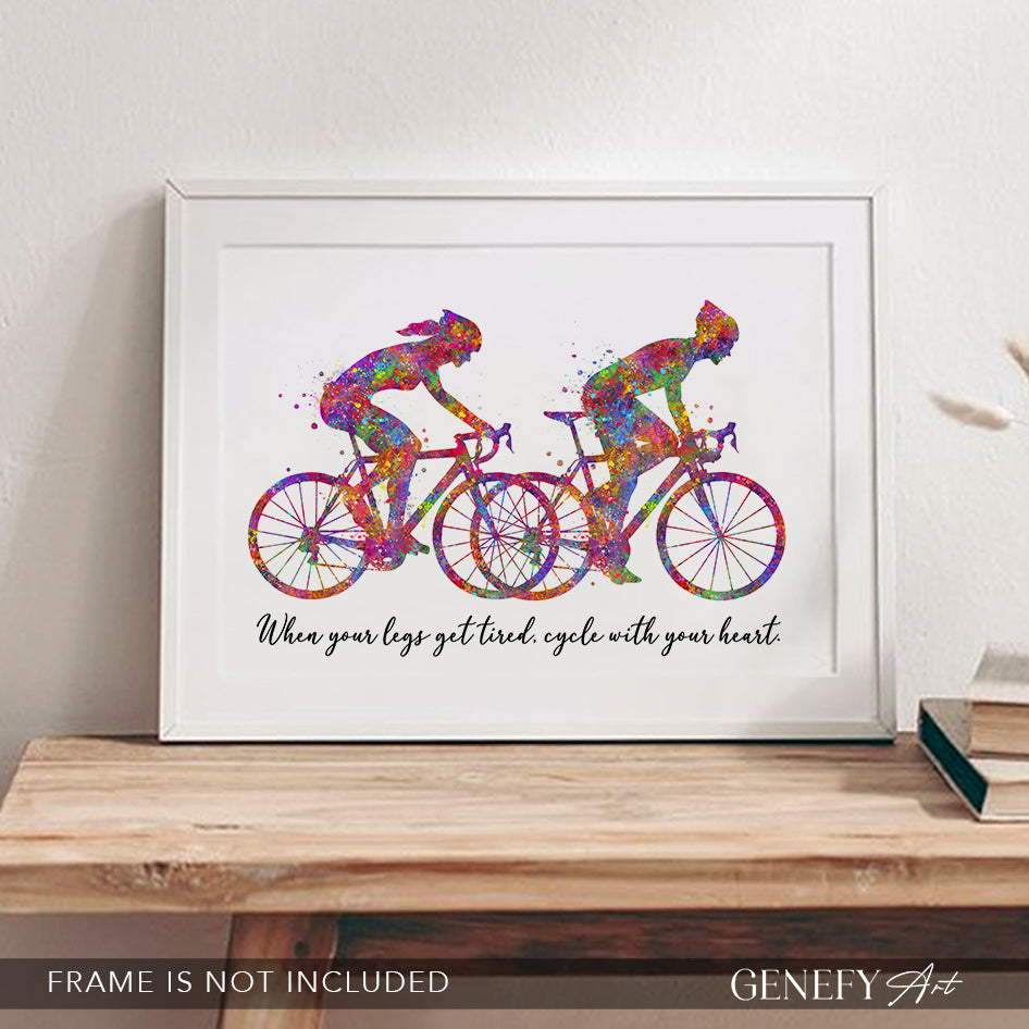 Motivational Quote for Cyclist Watercolour Art Print