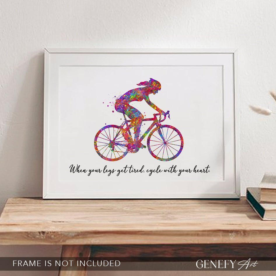 Motivational Quote for Cyclist Watercolour Art Print