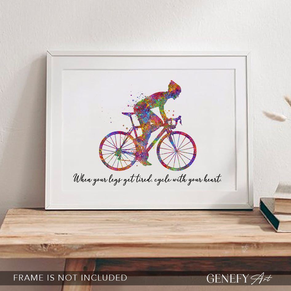Motivational Quote for Cyclist Watercolour Art Print