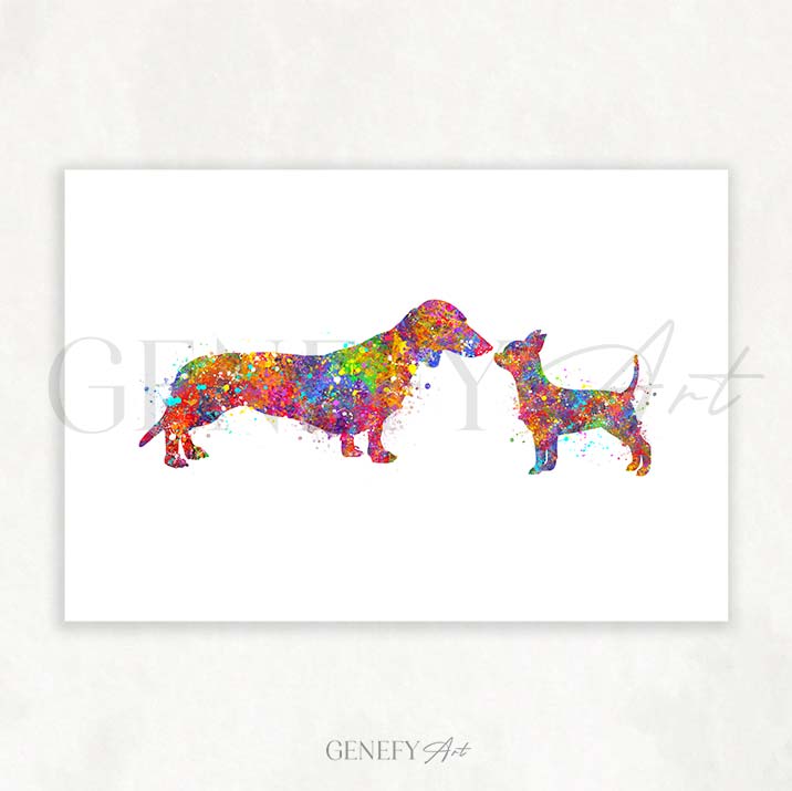Dachshund and Chihuahua Watercolour Print