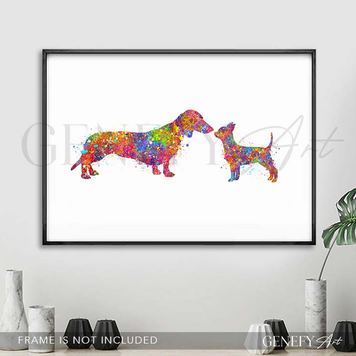 Dachshund and Chihuahua Watercolour Print