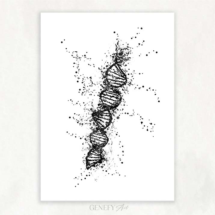 DNA Black and White Watercolour Art Print