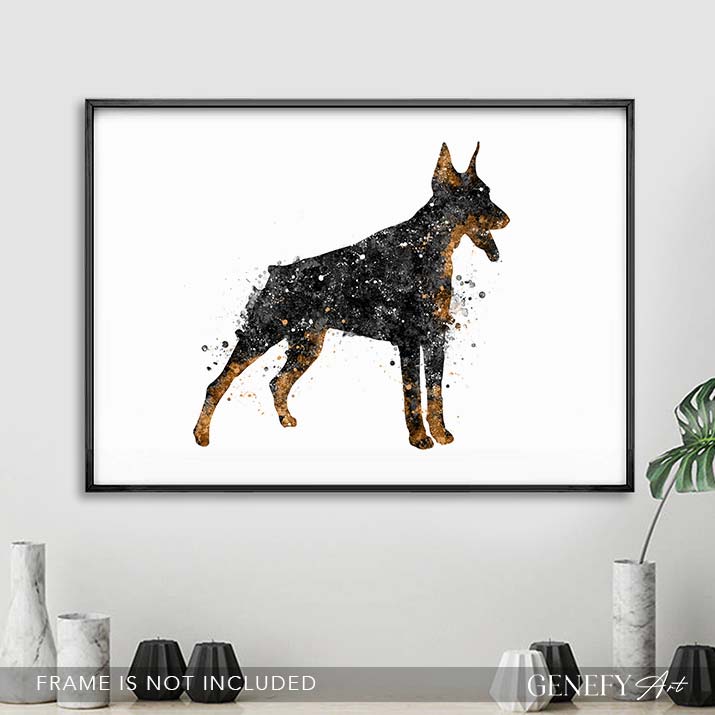 Doberman Black and White Watercolour Print