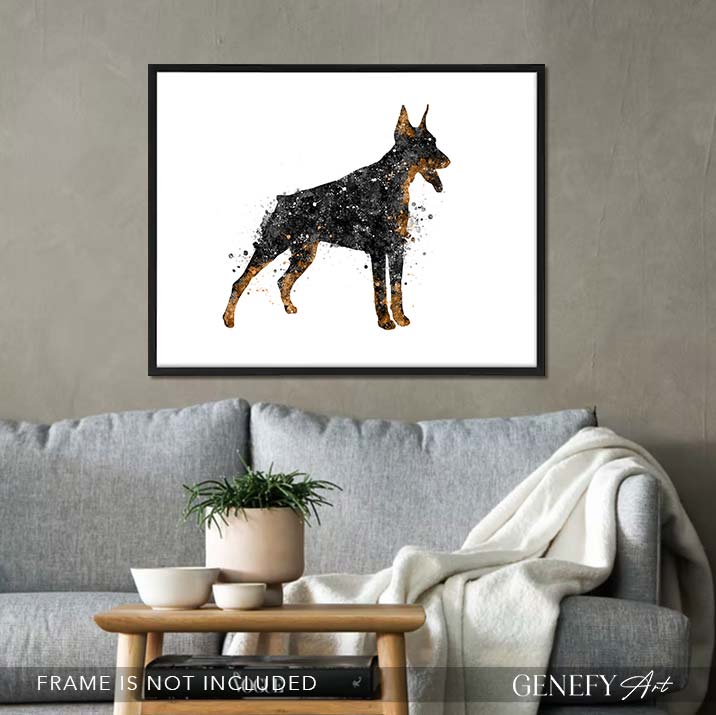 Doberman Black and White Watercolour Print