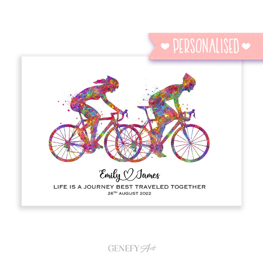 Personalised Couple Road Cyclist Watercolour Art Print