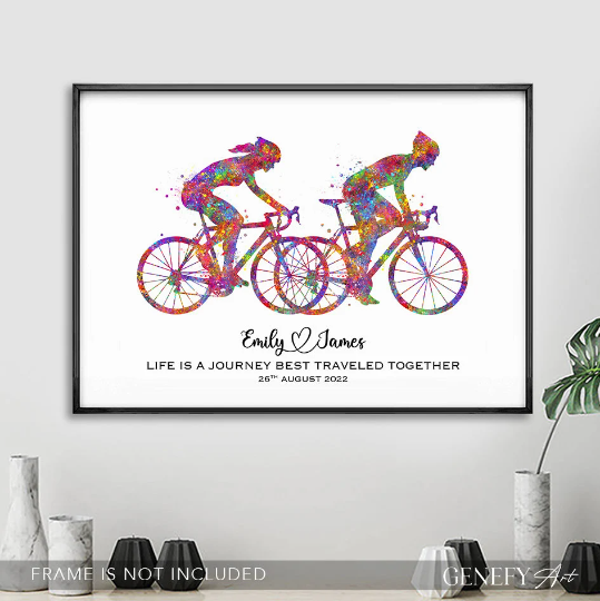 Personalised Couple Road Cyclist Watercolour Art Print
