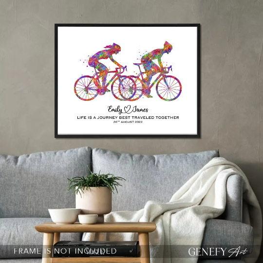 Personalised Couple Road Cyclist Watercolour Art Print