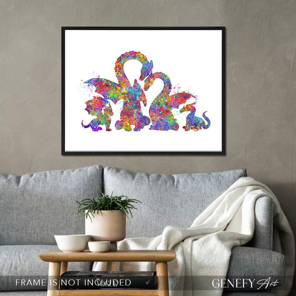 Dragon Family of 4 Watercolour Art Print
