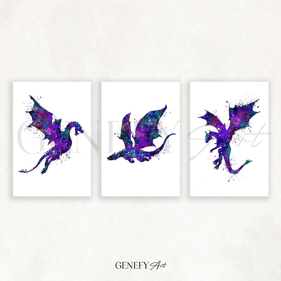 Dragon Watercolour Art - Set of 3 Prints