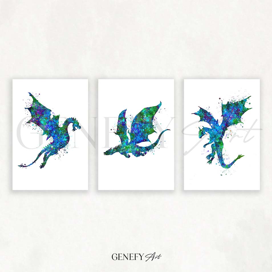 Dragon Watercolour Art - Set of 3 Prints