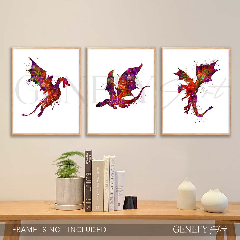 Dragon Watercolour Art - Set of 3 Prints