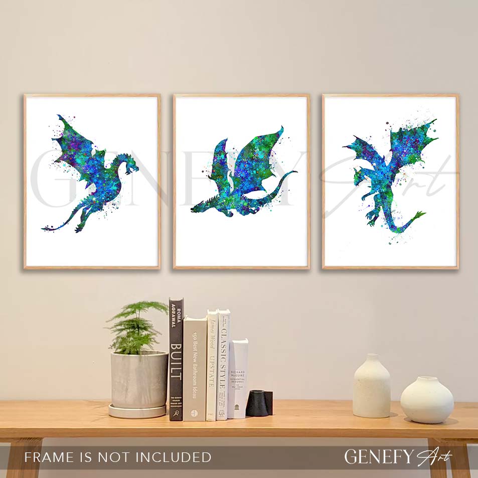 Dragon Watercolour Art - Set of 3 Prints