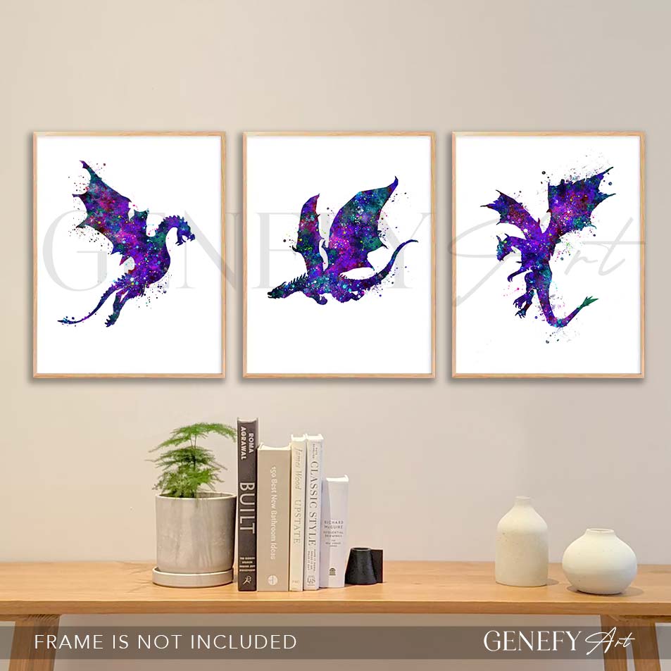 Dragon Watercolour Art - Set of 3 Prints