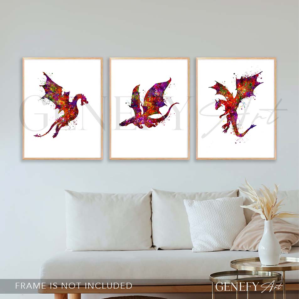 Dragon Watercolour Art - Set of 3 Prints