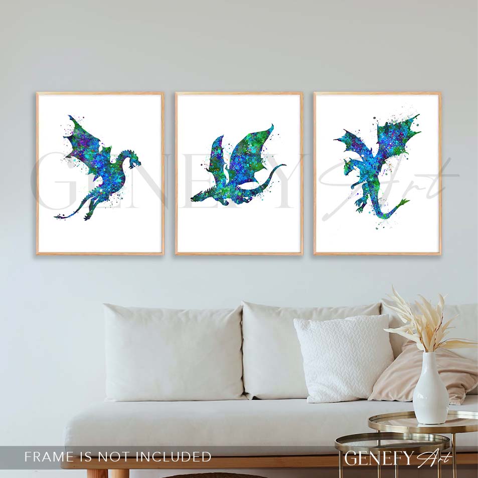 Dragon Watercolour Art - Set of 3 Prints