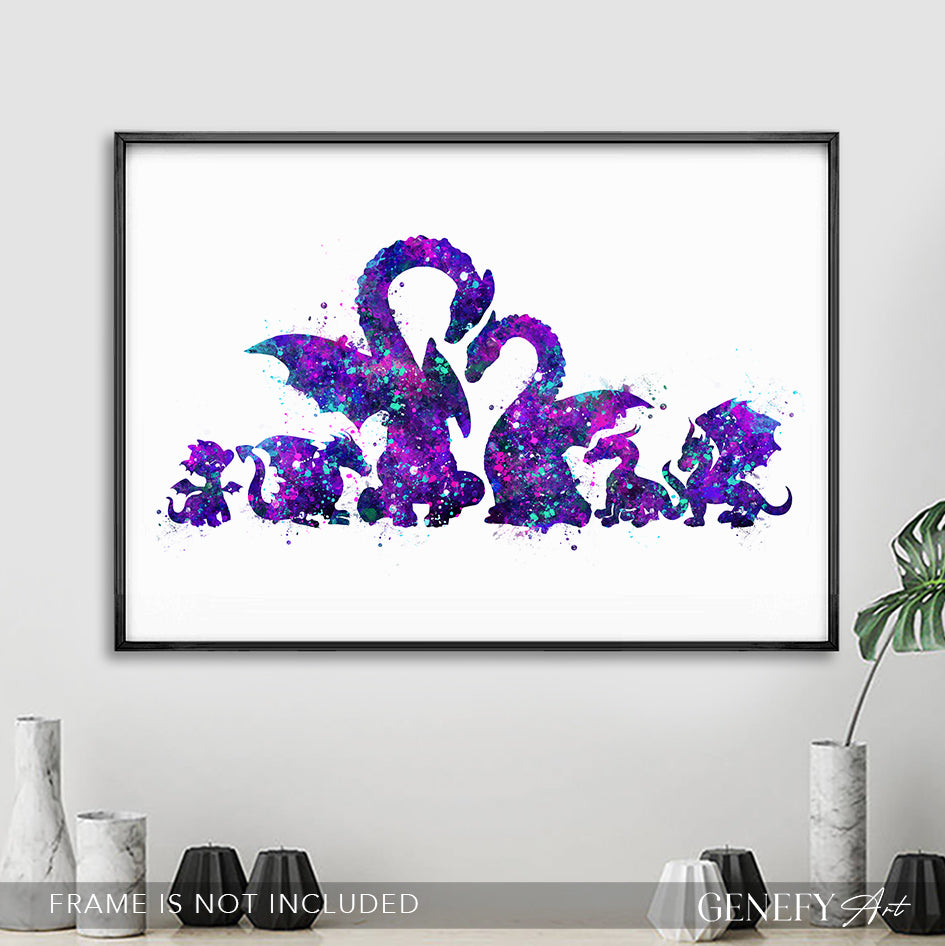 Dragon Family of 6 Watercolour Art Print