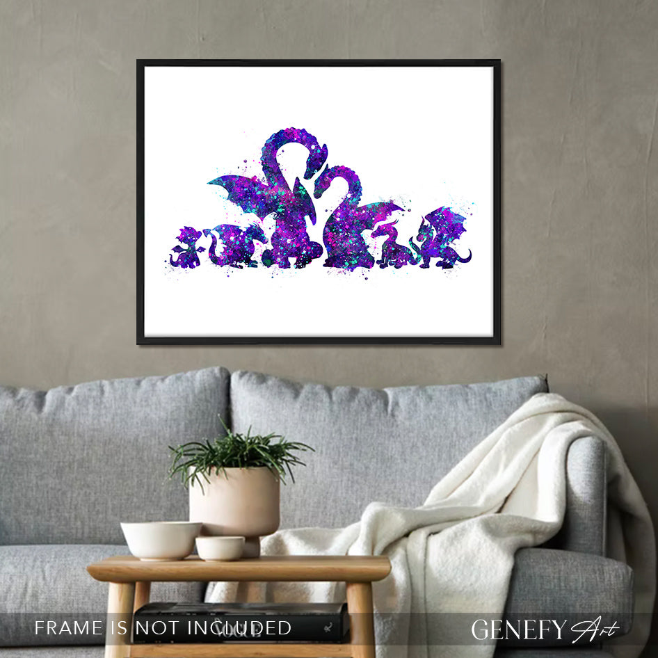 Dragon Family of 6 Watercolour Art Print