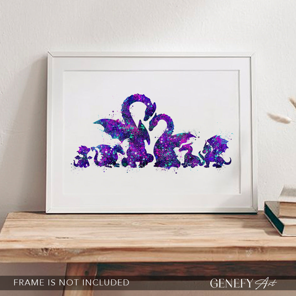 Dragon Family of 6 Watercolour Art Print