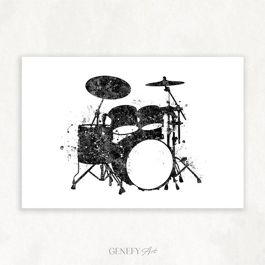 Black and White Drum Set Art - Genefy Art