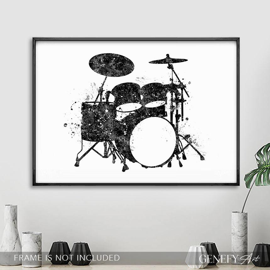 Black and White Drum Set Art - Genefy Art