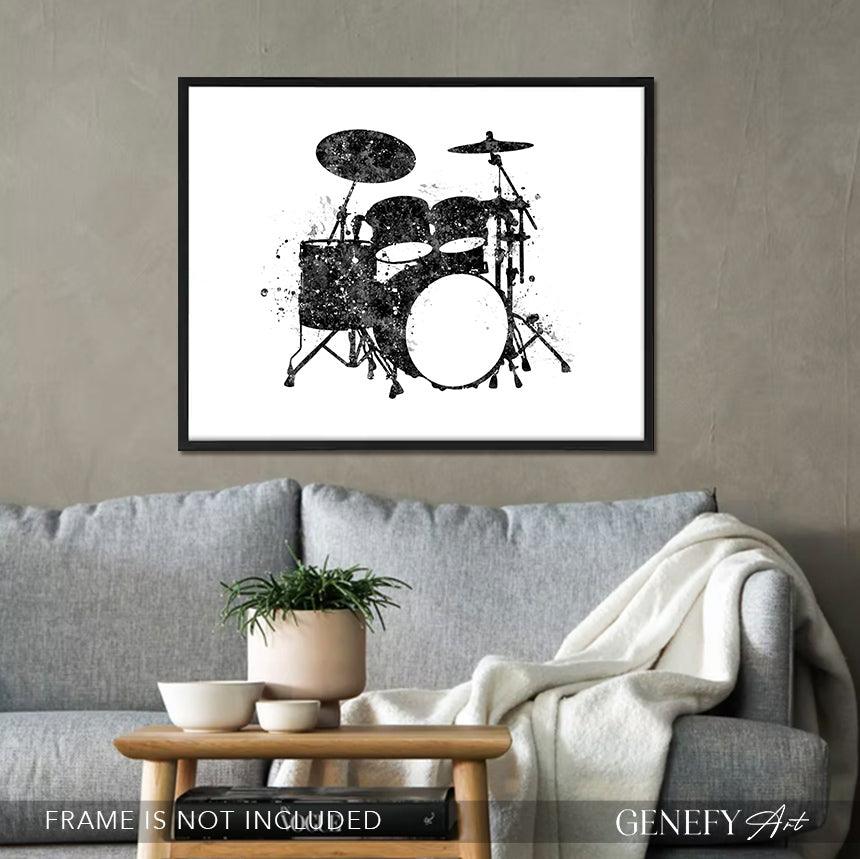 Black and White Drum Set Art - Genefy Art
