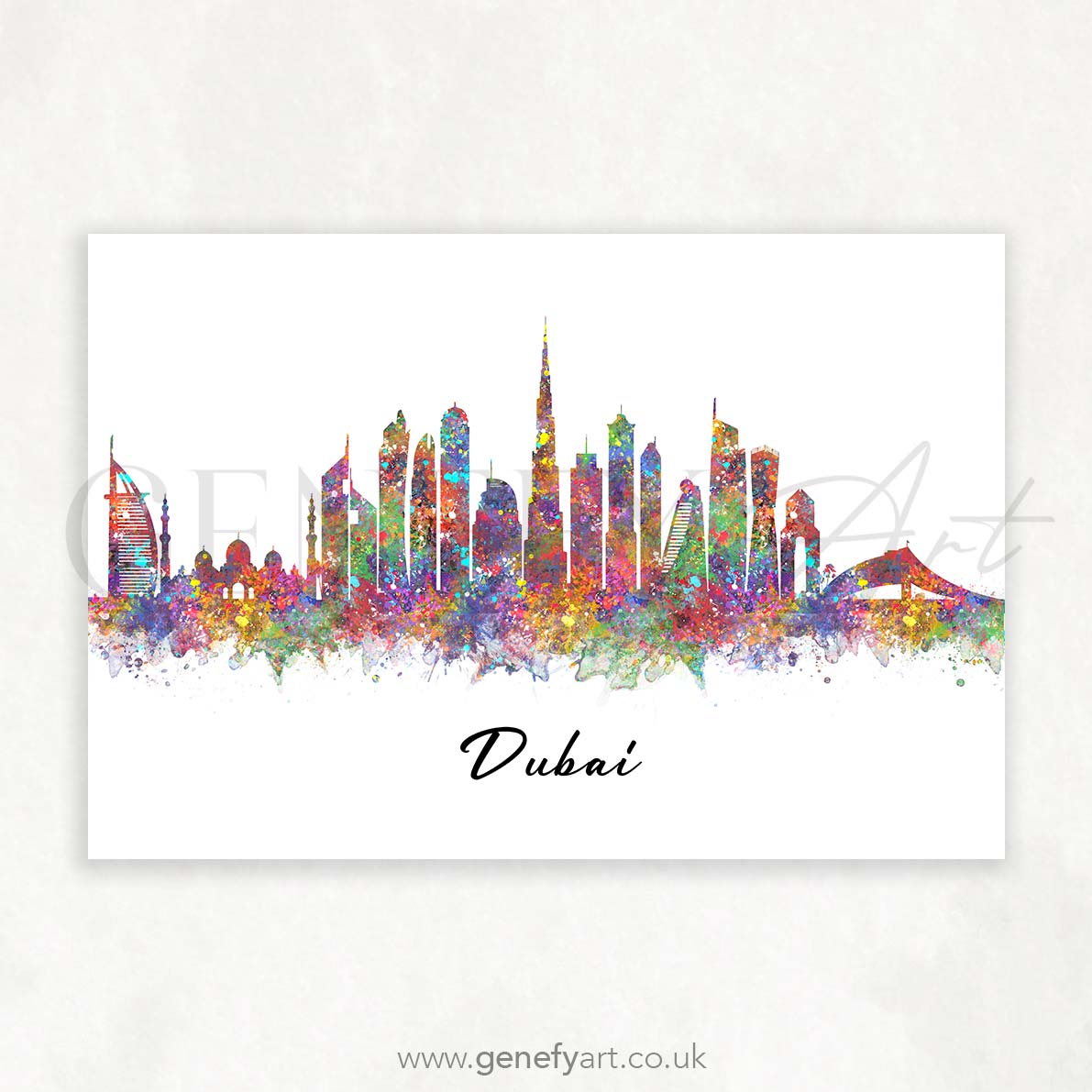 Dubai Skyline Watercolour Print - Genefy Art