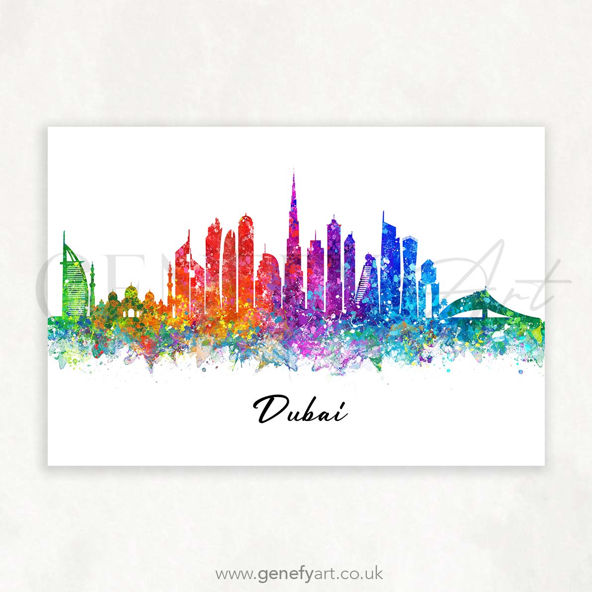 Dubai Skyline Watercolour Print - Genefy Art