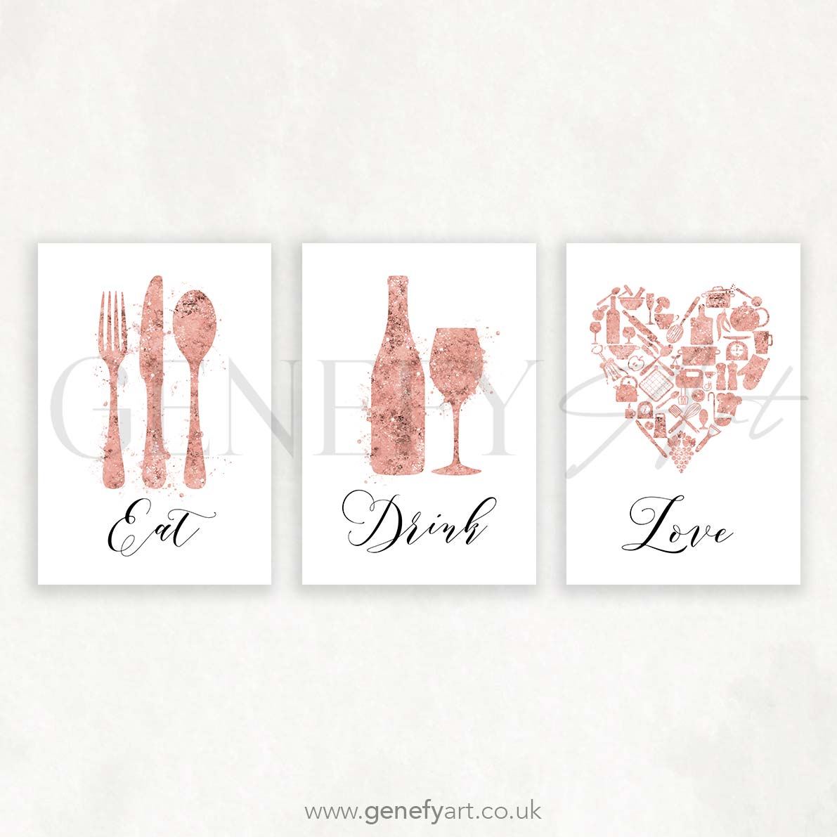 Pink Kitchen Watercolour Art - Set of 3