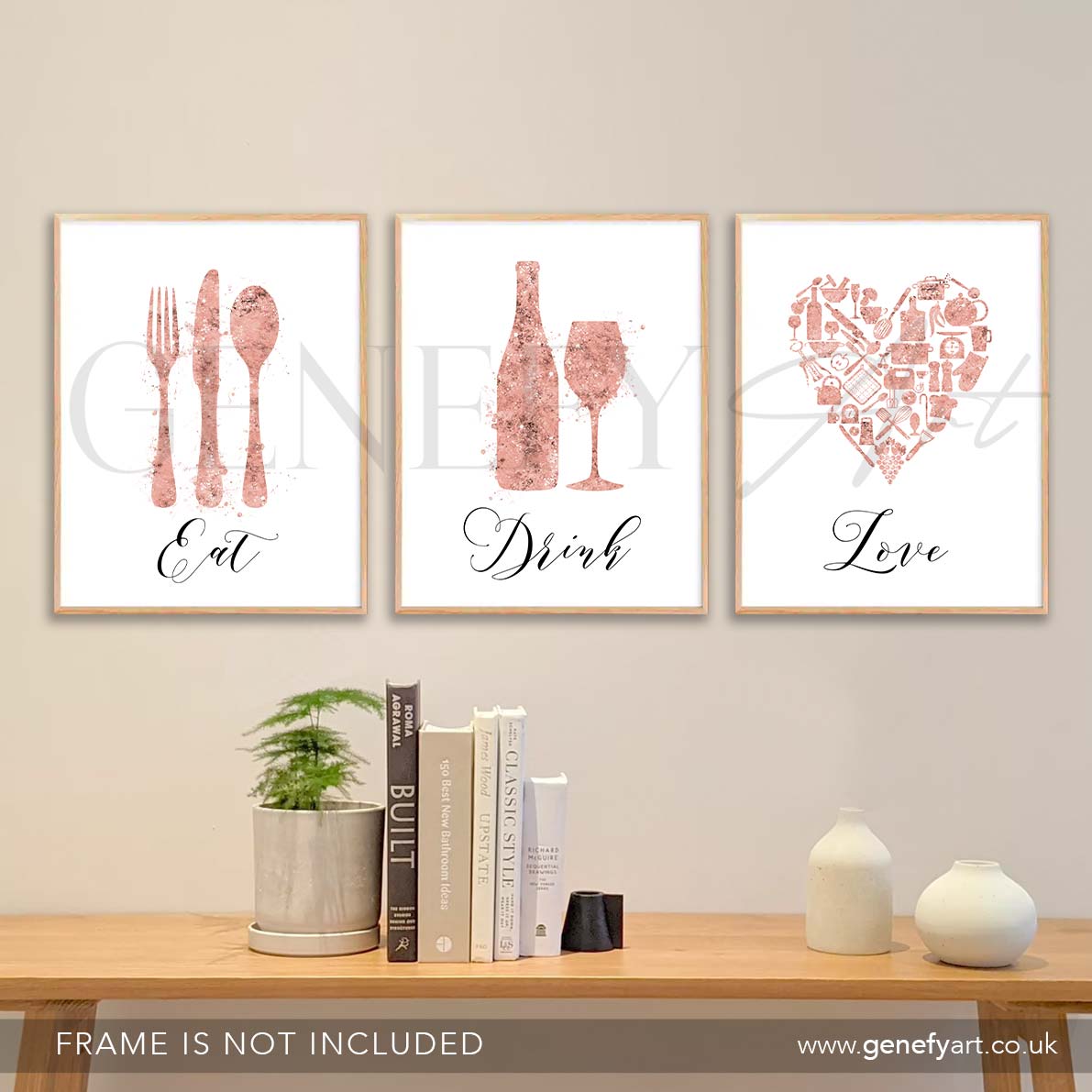 Pink Kitchen Watercolour Art - Set of 3